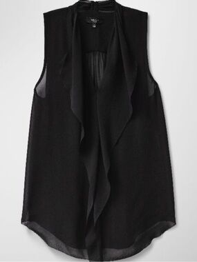 Barton Silk tank Top with ruffle front black size S sleeveless sheer